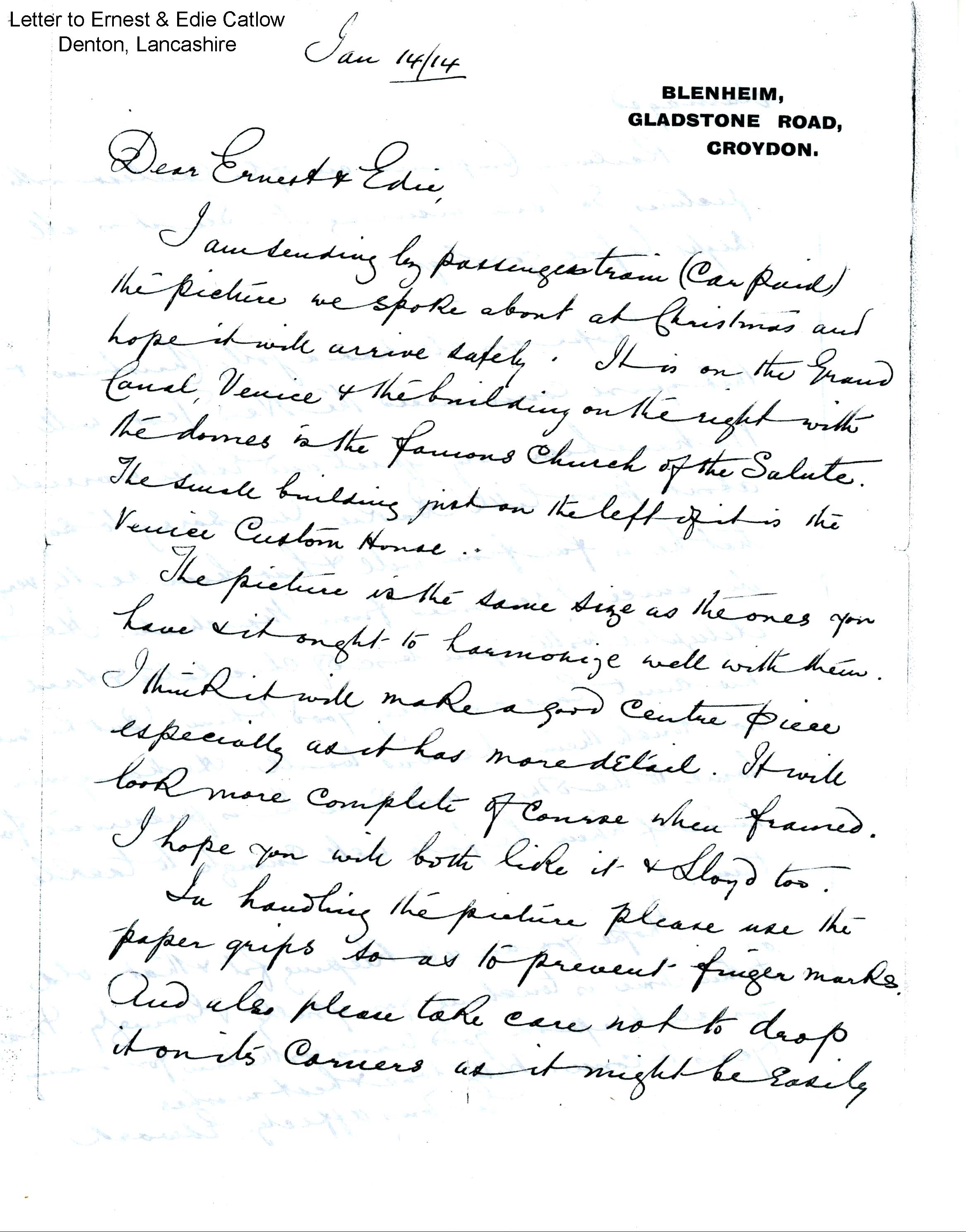 Letter from EBW to Ernest & Edie Catlow